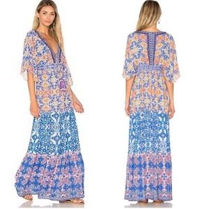 HEMANT & NANDITA Vibrant Floral Maxi Dress - Blue and Orange